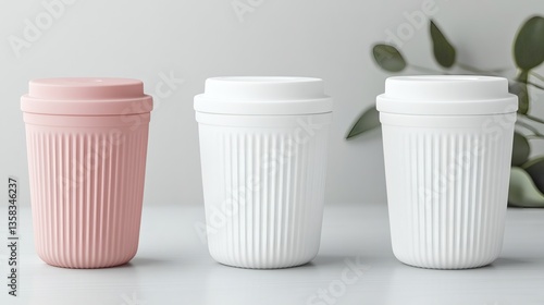 Wallpaper Mural Minimalist reusable coffee cups in soft hues for sustainable lifestyle choices Torontodigital.ca