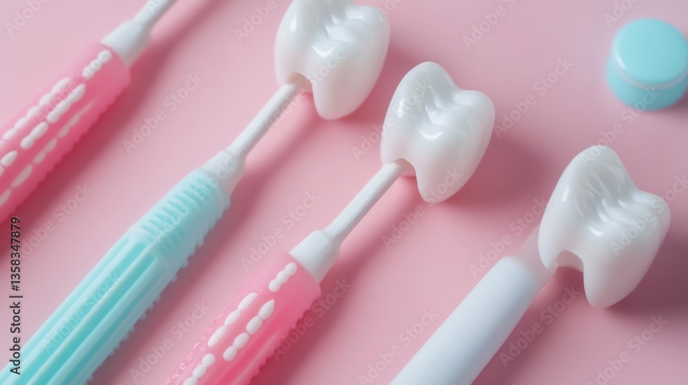 Close up of dental hygiene tools for teeth care treatment viewed from above Close up of dental hygiene tools for teeth care treatment viewed from above