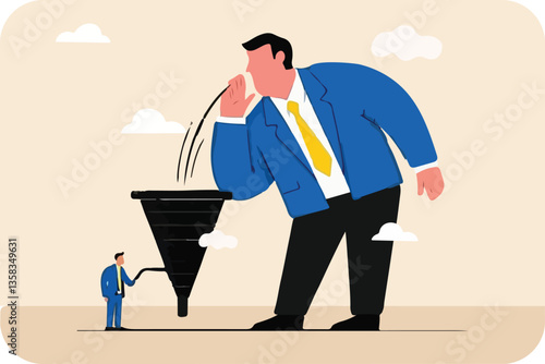 Big Business Influence with Funnel and Small Manager on Beige Background
