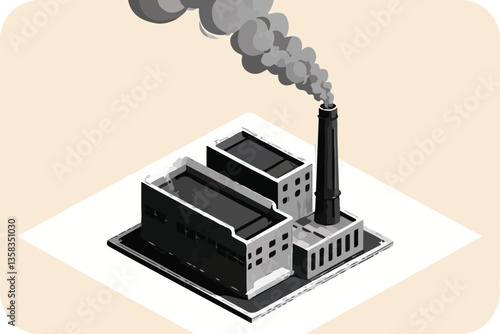 Industrial Factory Emitting Smoke: Pollution and Environmental Impact Illustration