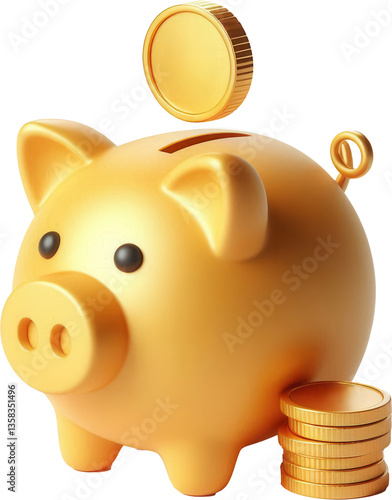 piggy bank with gold coin cute 3d icon design illustration transparent background