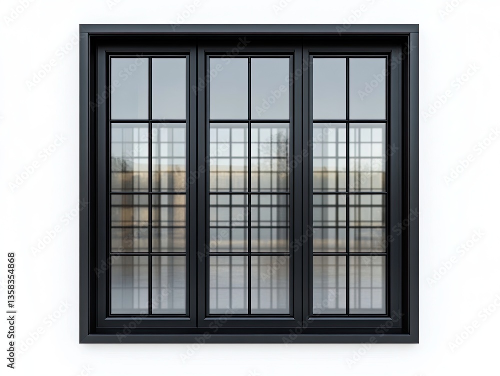 Black framed window with divided panes Black framed window with divided panes