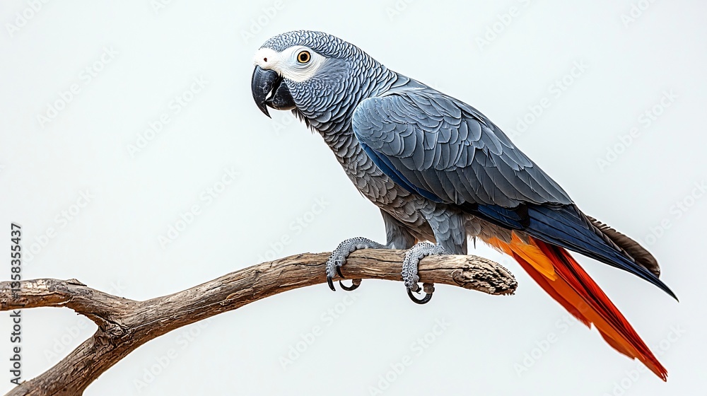 Obraz premium Grey parrot perched on branch