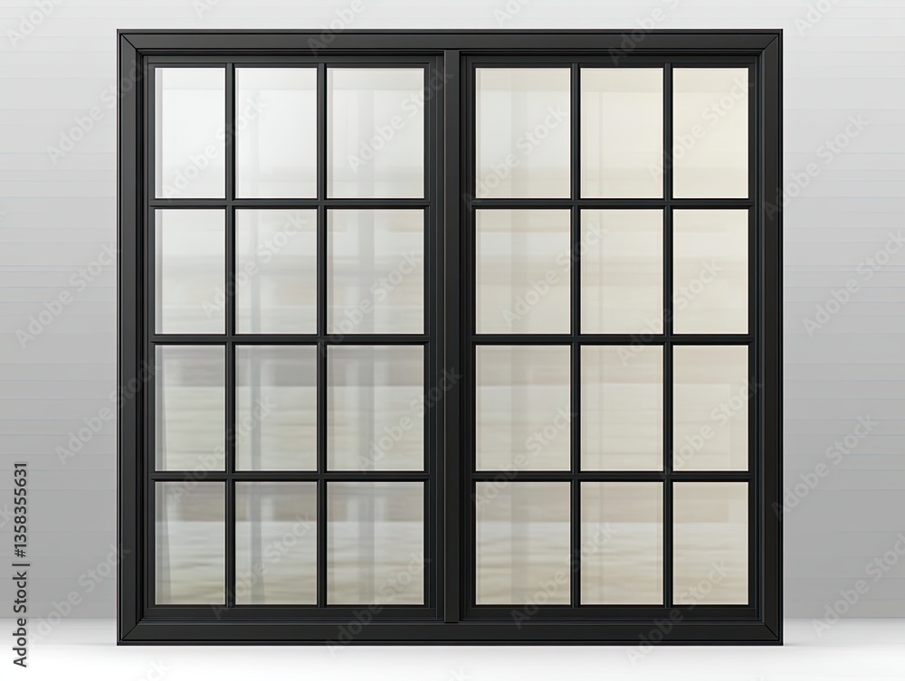 Modern black framed double sliding window Modern black framed double sliding window