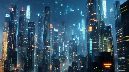 Wallpaper Mural Futuristic City Nightscape with Neon Lights Torontodigital.ca