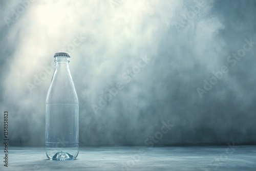 Water bottle with cap on light-illuminated concrete surface background
