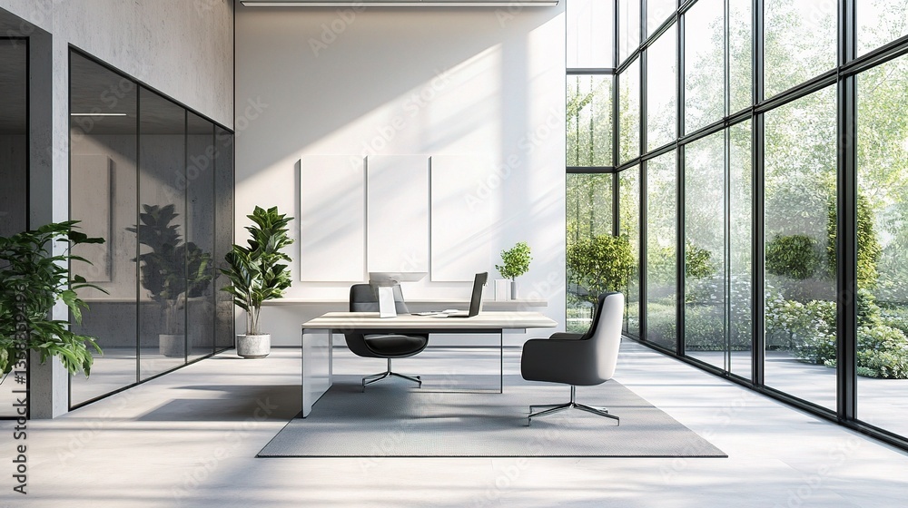 Fototapeta premium Modern Office Interior Design with Sleek Furniture and Natural Light