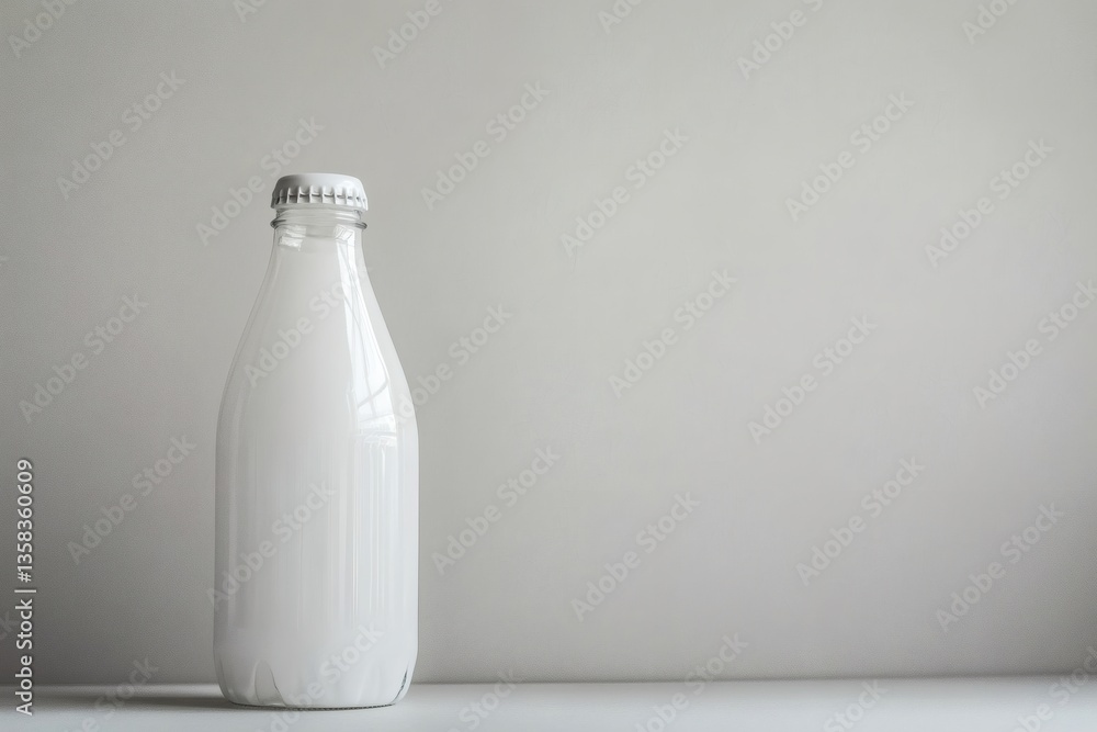 Fresh dairy product in a classic glass bottle against a neutral backdrop Fresh dairy product in a classic glass bottle against a neutral backdrop