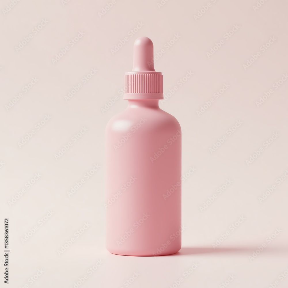 Pink dropper bottle on a neutral background, showcasing minimalist design and style. Pink dropper bottle on a neutral background, showcasing minimalist design and style.