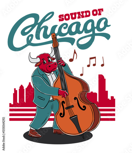 Bull Mascot paying jazz bass Chicago