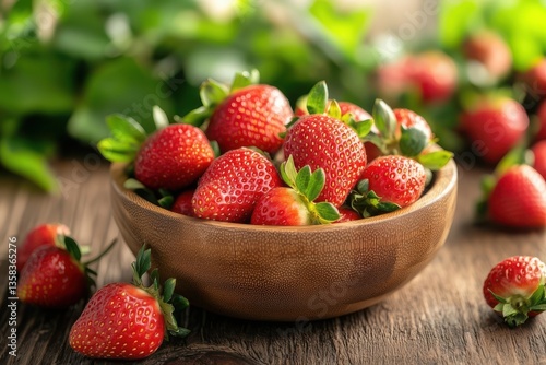 A Wooden Bowl Filled with Juicy, Garden-Fresh Strawberries