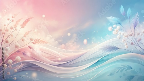 Serene Pastel Floral Wave Abstract Background Design Featuring Delicate Flourishes and Soft Hues