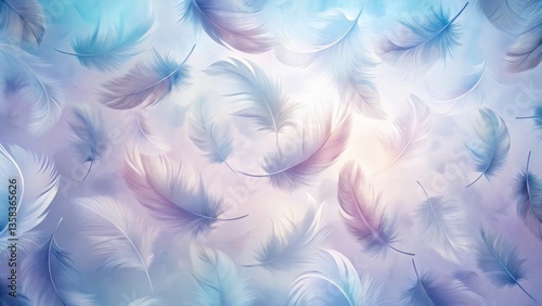 Ethereal Pastel Feathers Drifting on a Gentle Breeze, a Dreamlike Tapestry of Soft Colors and Delicate Textures