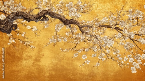 White Blossoms on Golden Branch Art