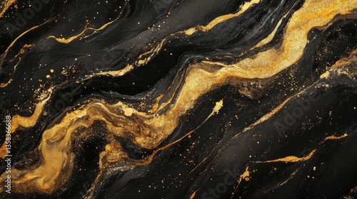 Abstract Black And Gold Glitter Swirl Texture Background