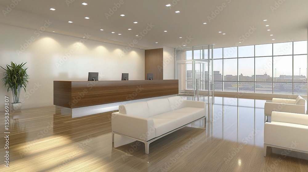 Naklejka premium Contemporary Office Interior Design with Empty Space and Natural Light