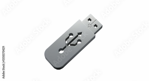 Silver Usb Flash Drive on a White Background for Data Storage