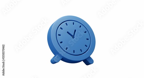 Blue Alarm Clock Shows Time Illustration on Isolated White Background