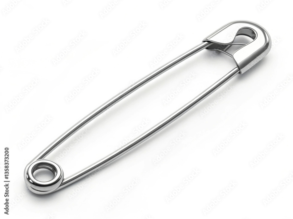 Silver Safety Pin on White Background Silver Safety Pin on White Background