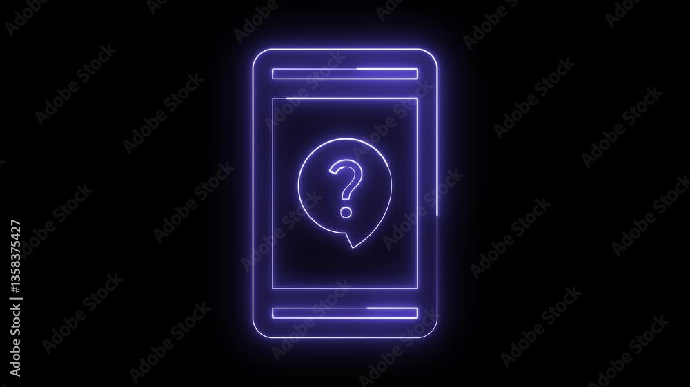 Cell phone icon with question mark and speech bubble, animated neon light Cell phone icon with question mark and speech bubble, animated neon light