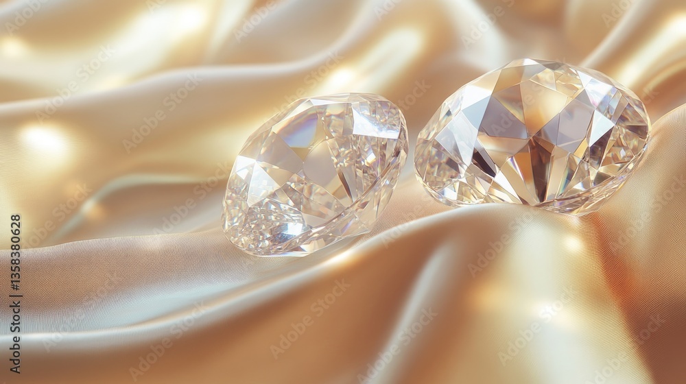 A beautiful arrangement of natural and synthetic diamonds, placed elegantly on a silk surface. A beautiful arrangement of natural and synthetic diamonds, placed elegantly on a silk surface.