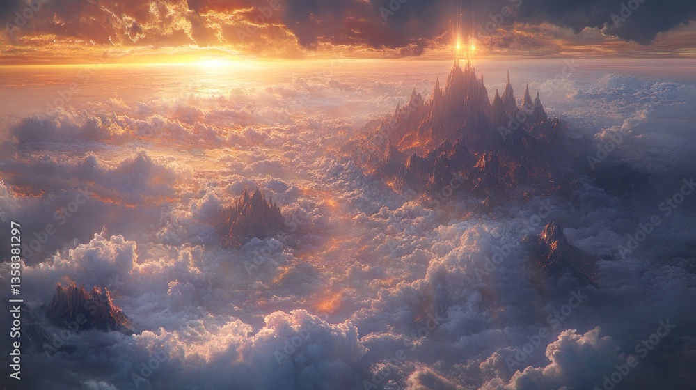Naklejka premium Sunrise over a Cloud City, Epic Landscape