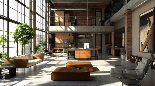 Modern Loft Office Interior with Open Spaces and Natural Light