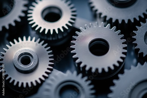 Close-Up of Interlocking Gears on Dark Background in Mechanical Setting