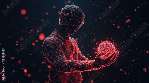 Digital Connection: Abstract Figure Holding a Glowing Sphere