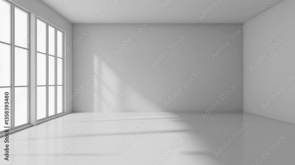Fototapeta premium Empty White Room with Sunlight Streaming Through Large Window