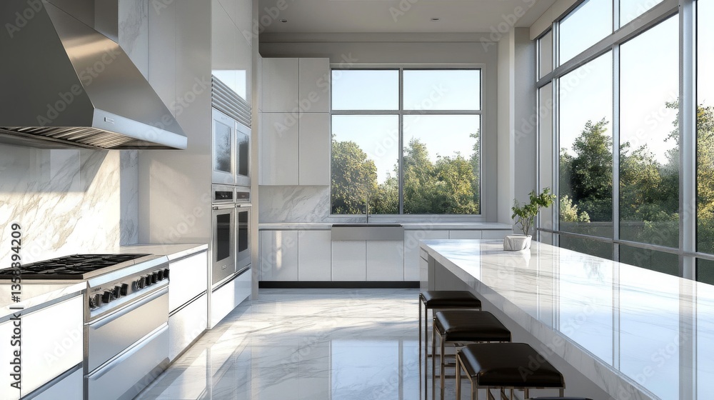 Fototapeta premium Modern Luxury Kitchen with Marble and Stainless Steel