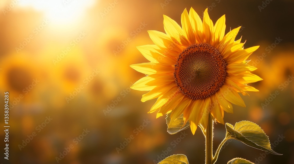 Obraz premium Closeup of a Vibrant Yellow Sunflower in a Field at Sunset
