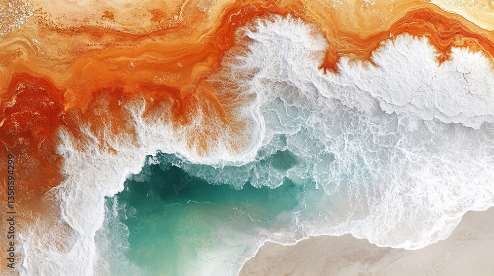 Obraz premium Behold the ethereal splendor of a desert's aerial vista, where nature's intricate tapestry weaves a mesmerizing mosaic of abstract beauty, showcasing colorful and modern desert landscapes.