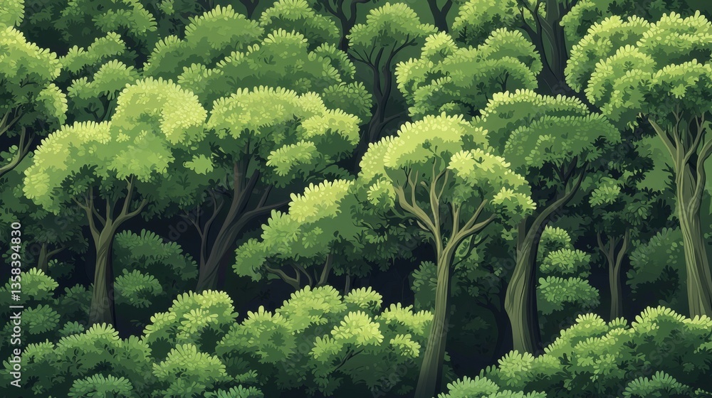 Naklejka premium Vibrant Greens: A Rejuvenating Forest Atmosphere 