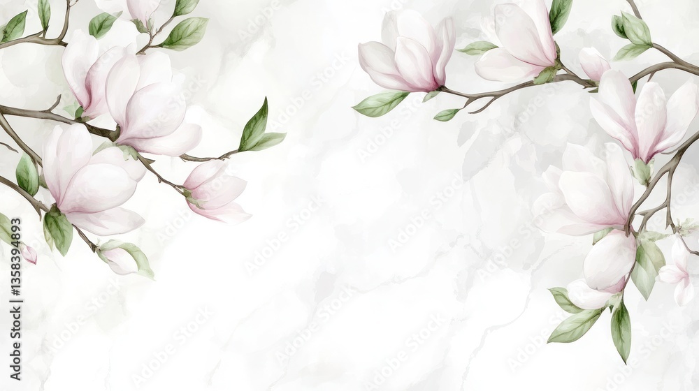 Obraz premium Elegant Magnolia Blossoms Watercolor Painting