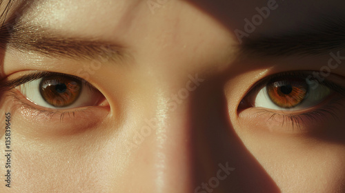 日本人女性の力強い挑戦的な眼差し