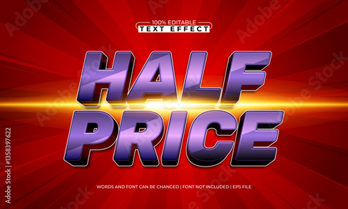 half price editable text effect with a discount and offer text style