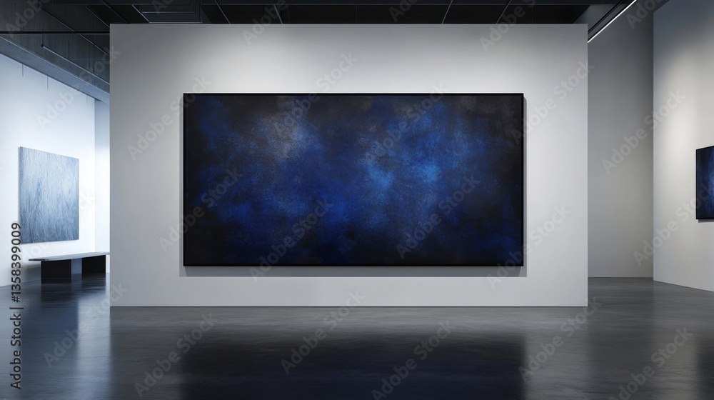 Fototapeta premium Abstract Blue Cosmic Painting in Modern Gallery