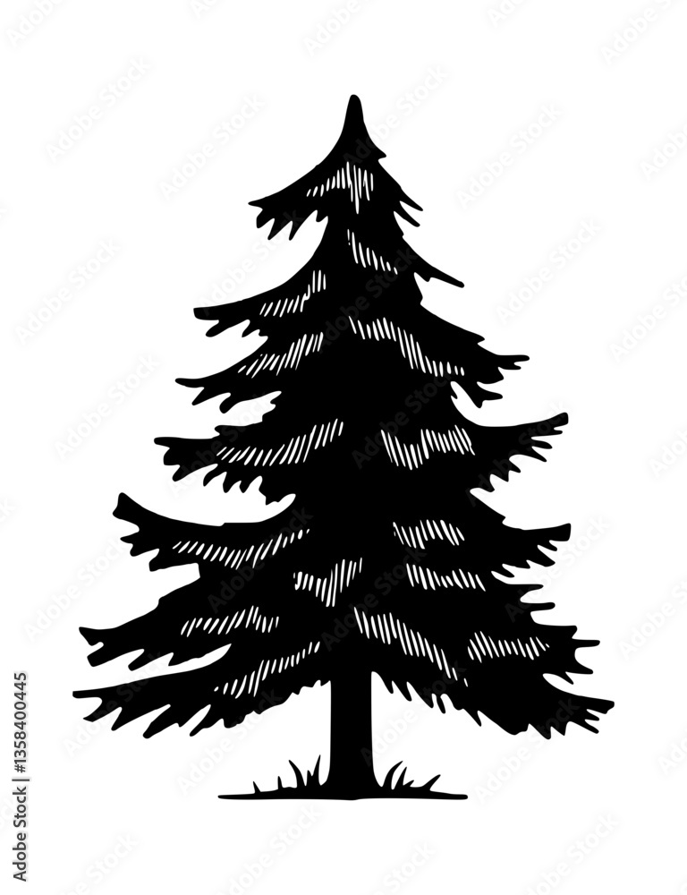 Obraz premium Black Pine Tree Silhouette Vector Graphic