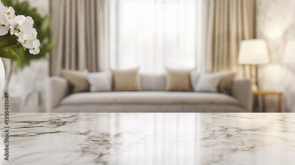 Marble Table in Living Room with Blurred Background Decor Elements Marble Table in Living Room with Blurred Background Decor Elements