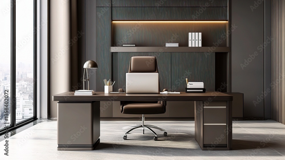 Fototapeta premium Modern Office Workspace with Desk and Portable Laptop Setup