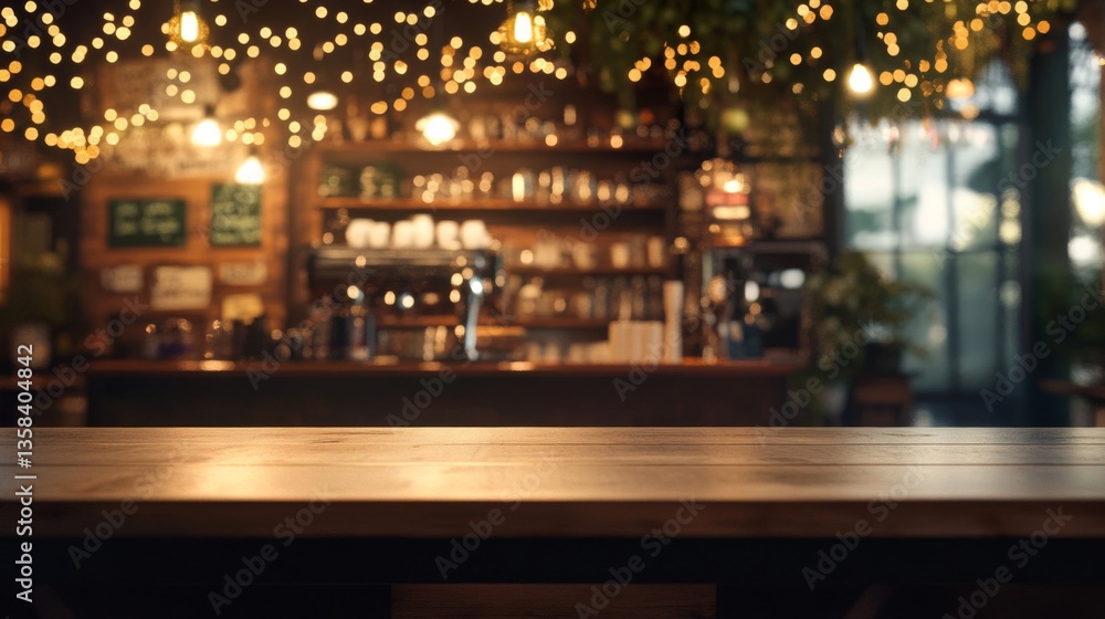 Warm Wooden Bar Counter with Blurred Background Warm Wooden Bar Counter with Blurred Background