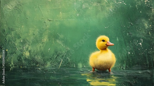 Yellow Duckling in Green Water