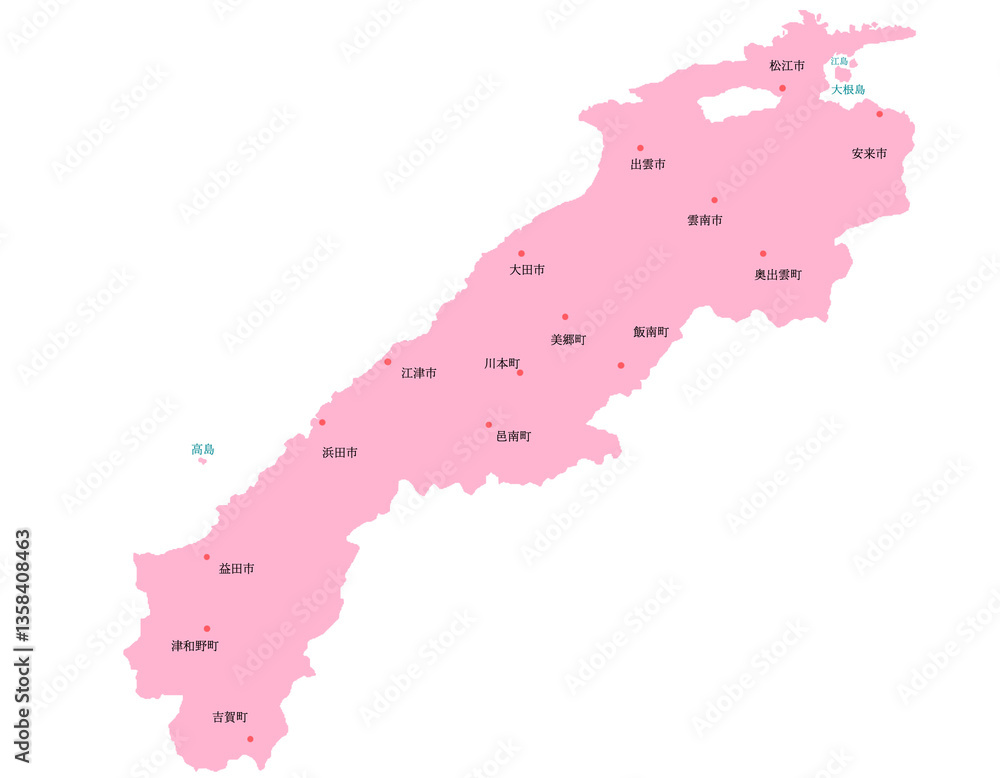 Fototapeta premium 島根県 地図 ピンク 斑点 イラスト