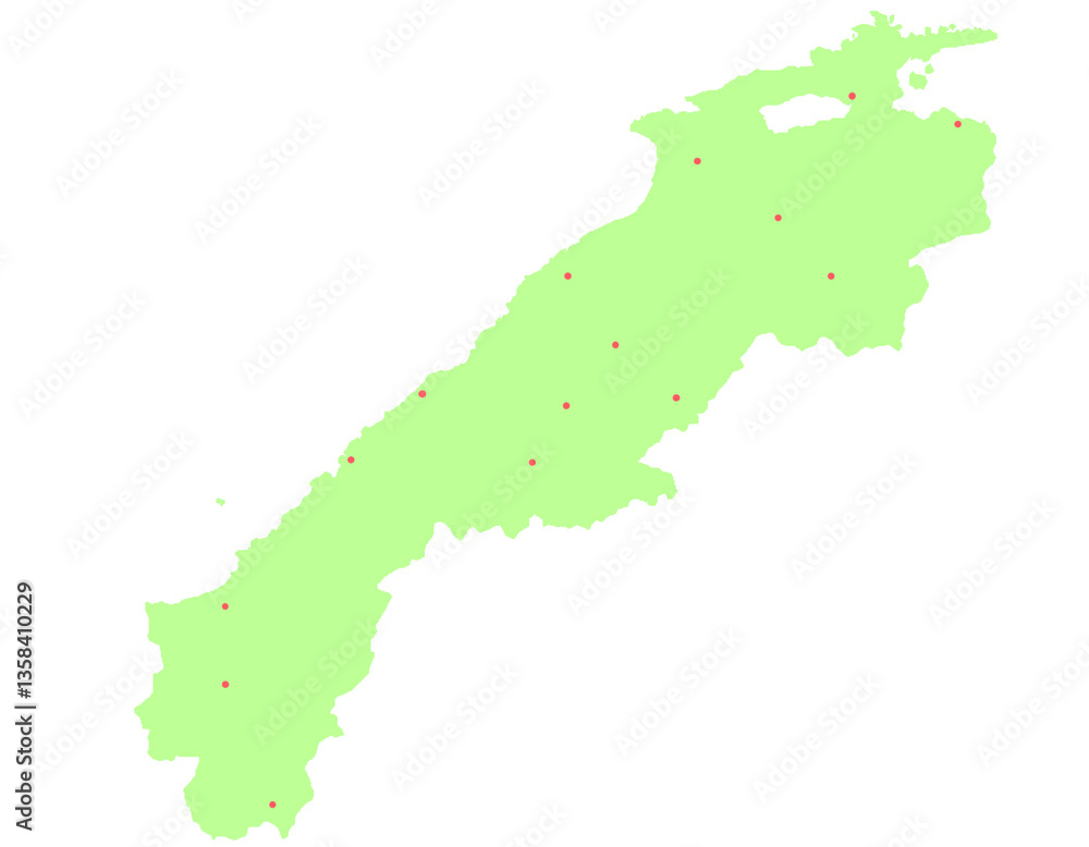 Obraz premium 島根県 地図 黄緑 斑点 イラスト