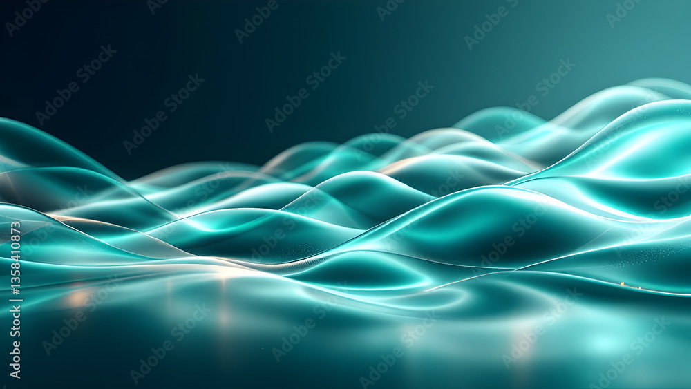 Naklejka premium Futuristic Abstract Teal and Gold Metallic Waves – 3D Render for Luxury, Technology, and Innovation Concepts