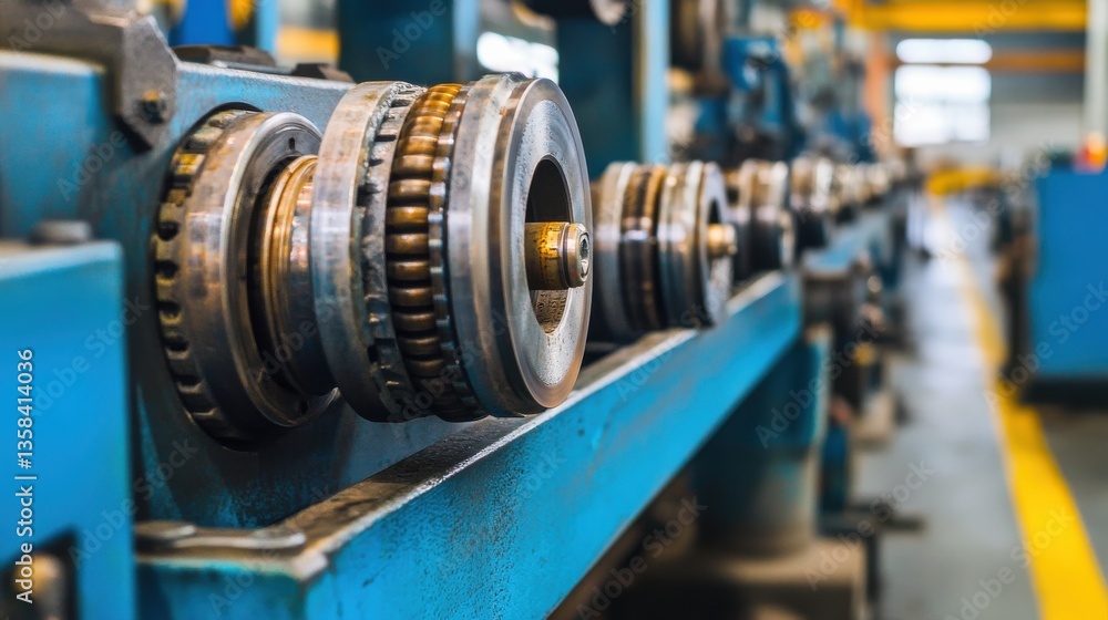 Fototapeta premium Industrial Machinery Detail with Gears and Equipment in Factory