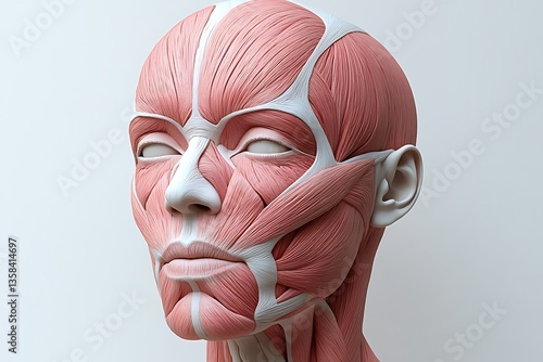 Detailed anatomical model showing the muscles of a human face