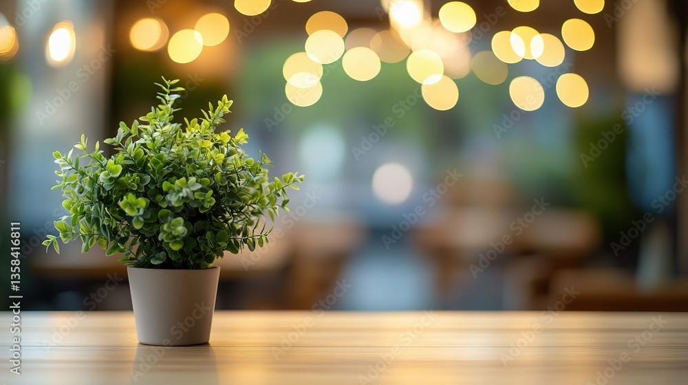Empty Blurred Bokeh Background with Potted Plant in Focus Empty Blurred Bokeh Background with Potted Plant in Focus