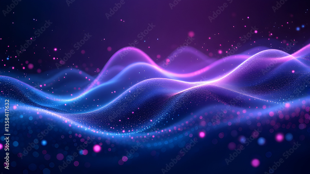 Fototapeta premium Futuristic Abstract Neon Waves in Purple and Blue – Dynamic 3D Digital Background for Technology, Innovation, and Cyber Concepts